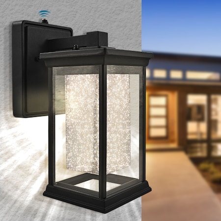 Luxrite Dusk to Dawn Outdoor LED Wall Lantern Bubble Glass 3CCT 3000K-5000K IP54 12W 1200LM Black Aluminum LR40306-1PK